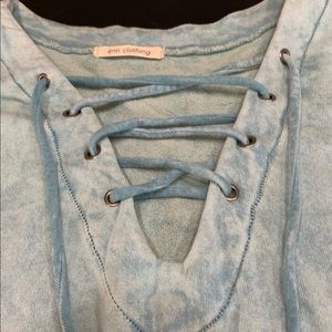 Enti Clothing Lace Neck Oversized Light Blue Tunic